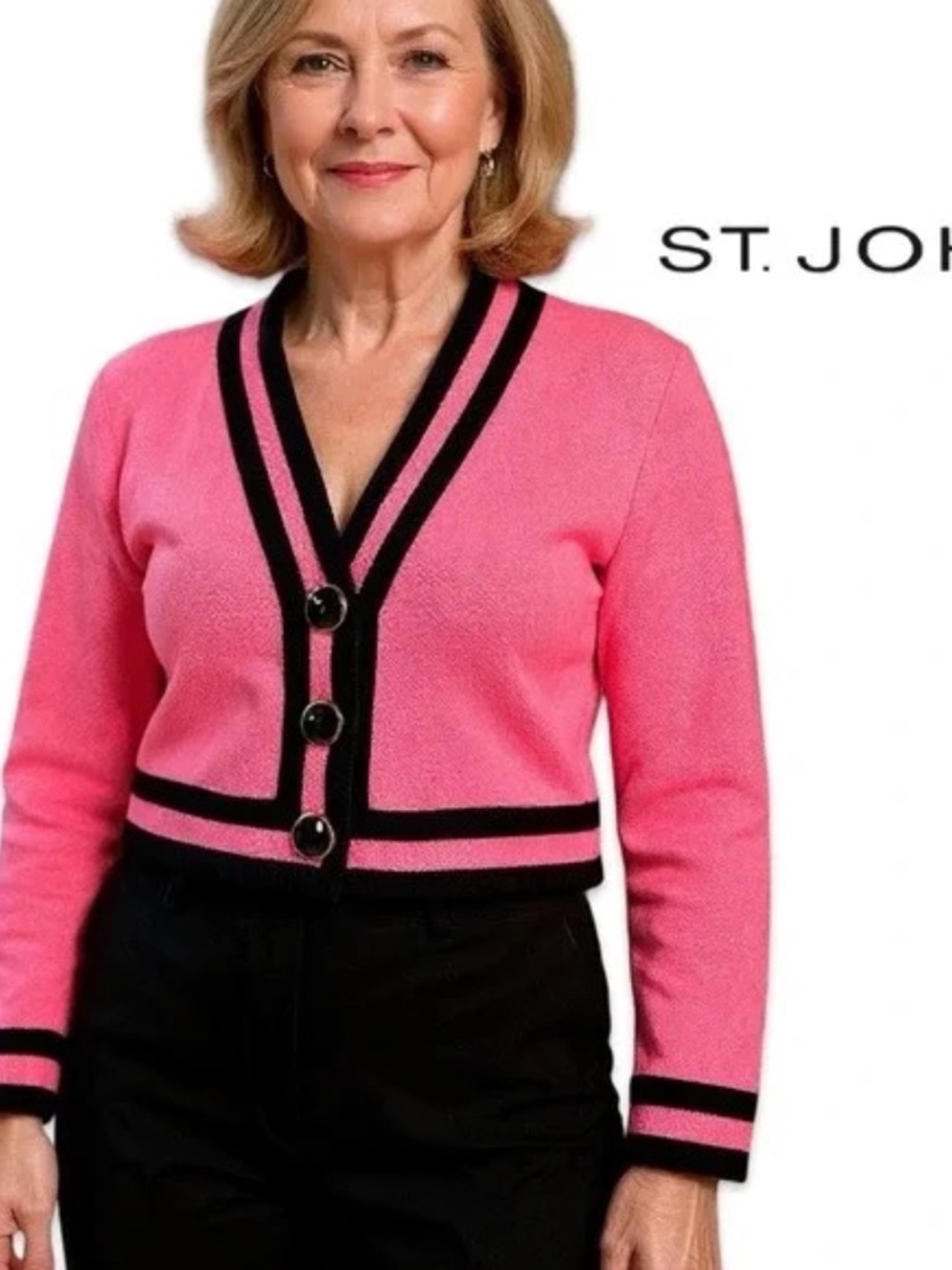 GORGEOUS 💖 Bubblegum Pink & Black BarbieCore St. John Cropped Cardigan